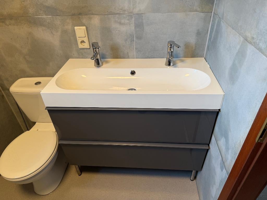Ikea Godmorgen badmeubel 100x47x58cm met Bradviken wasbak, Huis en Inrichting, Badkamer | Badkamermeubels, Gebruikt, Wastafelkast