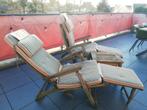 Terras loungestoelen en bijzettafel Teak (+Kussens), Enlèvement, Utilisé