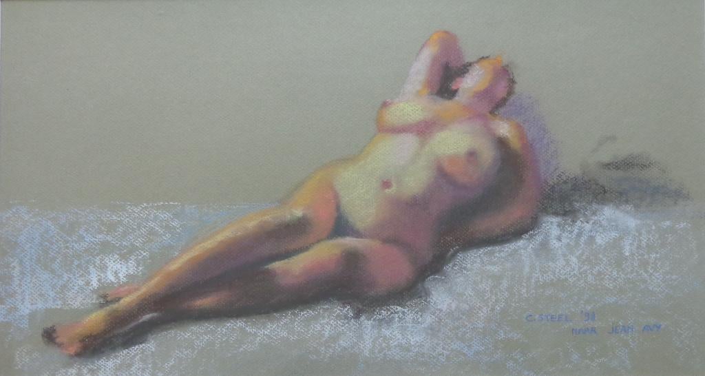 CAROLINE STEEL / NAAKT / ORIGINEEL WERK / 36x59cm / KADER, Enlèvement ou Envoi