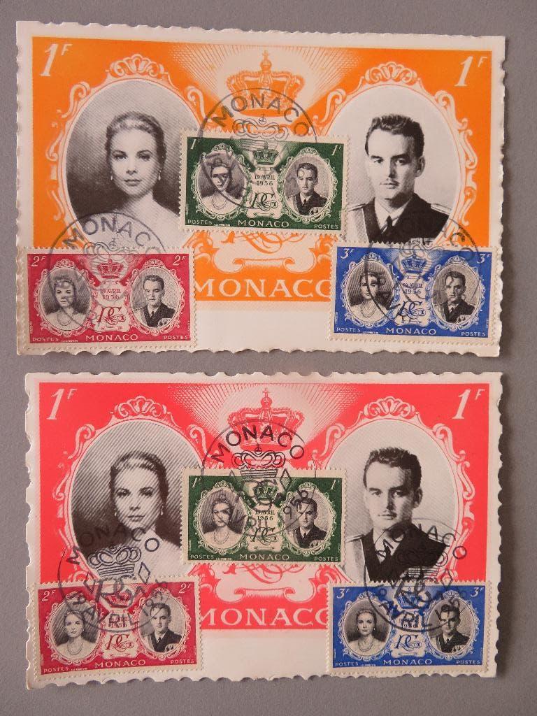 2 pk 1956 Royal Wedding Prince Rainier Grace Kelly Monaco, Collections, Cartes postales | Étranger, Enlèvement ou Envoi, 1940 à 1960