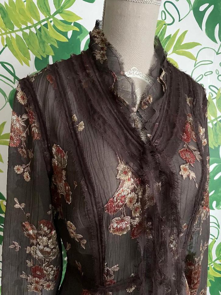 blouse met ruches chocolade bruin - Xandres - 36 - als nieuw, Kleding | Dames, Blouses en Tunieken, Zo goed als nieuw, Maat 36 (S)