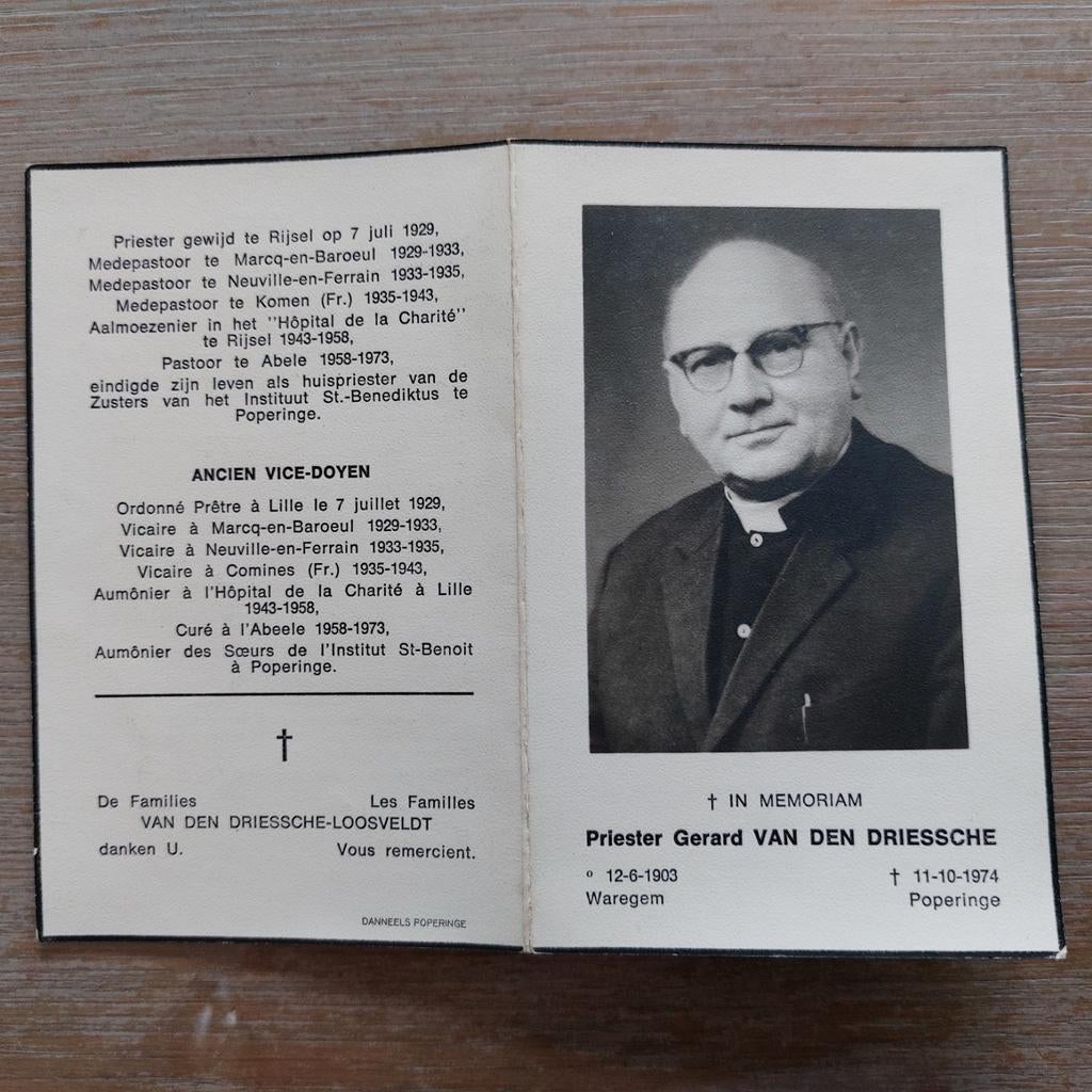 Bidprentje E.H. Gerard Van Den Driessche 1903-1974, Ophalen of Verzenden, Bidprentje