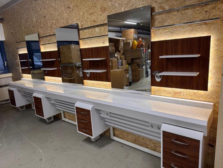 kaptafel heren spiegel 3 stuks kapsalon coiffeur wit bruin, Huis en Inrichting, Woonaccessoires | Overige, Nieuw, Ophalen of Verzenden