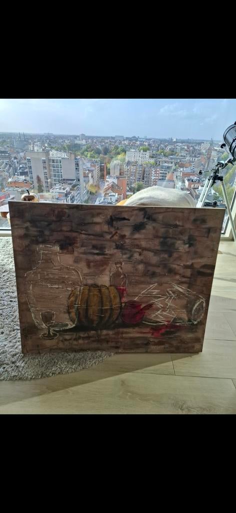 Groot modern schilderij stilleven, warme aardetinten, Ophalen