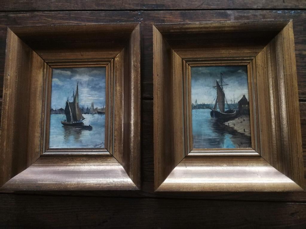 Twee marineschilderijtjes H. Verreyken 1907, Antiek en Kunst, Kunst | Schilderijen | Klassiek, Ophalen of Verzenden