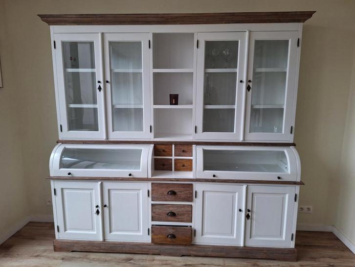 Witte buffetkast / broodkast te koop., Maison & Meubles, Armoires | Buffets, Comme neuf, 200 cm ou plus, 200 cm ou plus, 25 à 50 cm