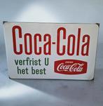 Mooi emaille reclamebord voor Coca-Cola, Langcat Bussum., Ophalen of Verzenden, Gebruikt, Reclamebord