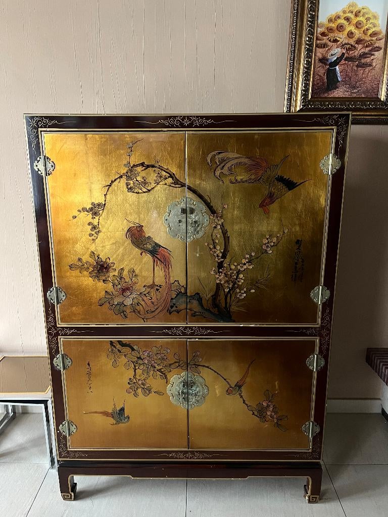 Unieke Chinese / Oosterse lak kast met gouddecor – TV kast, Huis en Inrichting, Kasten |Televisiemeubels, Ophalen