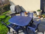 tuintafel kunststof met uitklapstuk en met zes stoelen, Tuin en Terras, Ophalen, Gebruikt, Ovaal, Kunststof