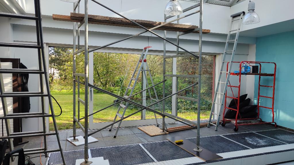 stevige stelling, metsterstelling, gevelstelling, steiger, Doe-het-zelf en Bouw, Steigers, Gebruikt, Gevelsteiger, 5 meter of hoger