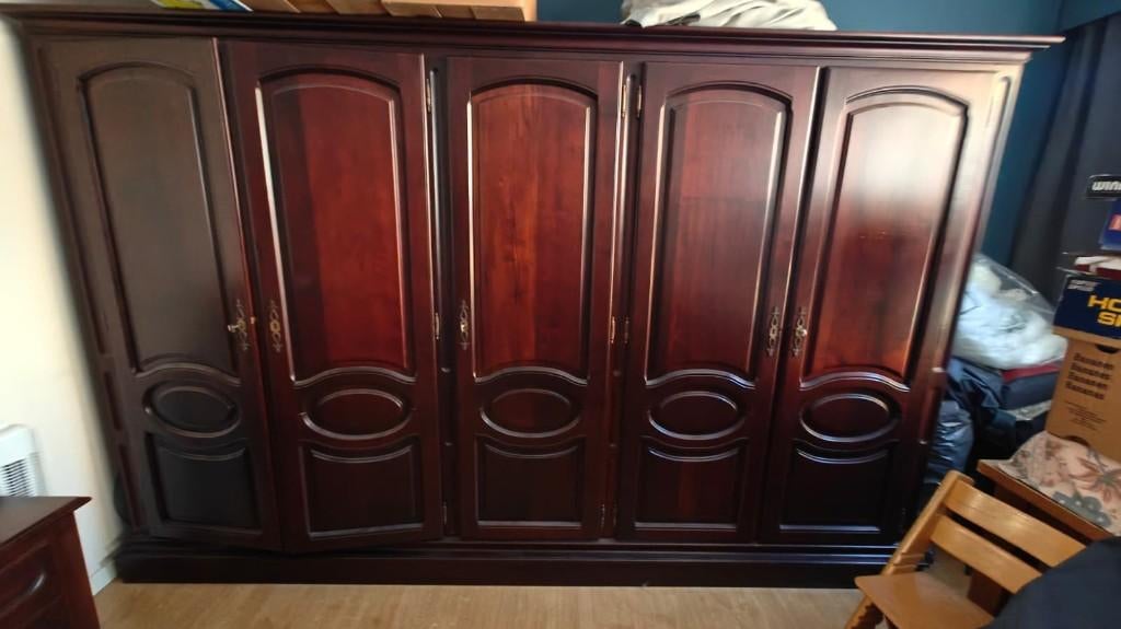 5 deurs kleerkast, Avec tablette(s), 200 cm ou plus, Rustiek, Cerisier