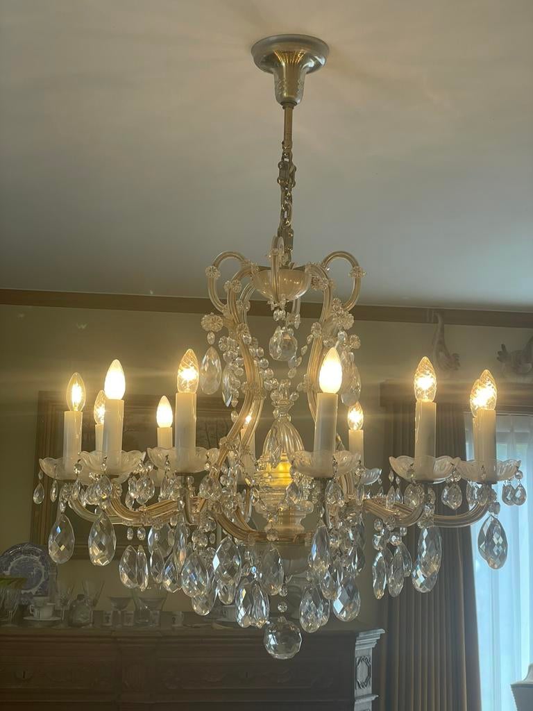 Vintage kristallen kroonluchter 8-arm Venetiaans, Huis en Inrichting, Lampen | Kroonluchters, Ophalen, Gebruikt, Glas