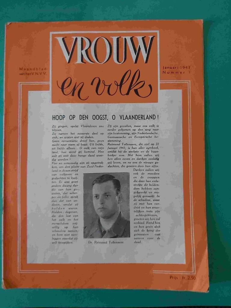 VNV Vlaanderen Oostfront Vrouw Beweging Tollenaere 1943, Livres, Politique & Société, Comme neuf, Société, Envoi