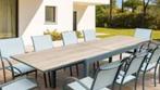 Table de jardin extensible NEUVE.Bois et contours blancs., Enlèvement, Neuf, Rectangulaire, Bois