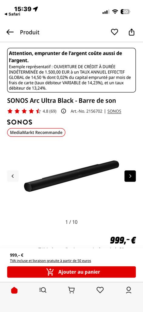 Zoek Sonos arc ultra a 700e, Ophalen, Zo goed als nieuw