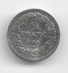 België: 1/4 Frank 1844= morin 38 - zilver, Verzenden, Zilver, Losse munt, Zilver