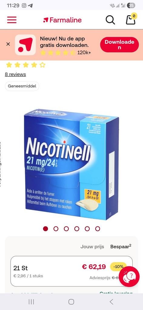 Nicotinell 21mg nicotine pleisters 20st, Ophalen