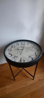 Bijzettafel Vintage look met klok/zwart frame, Ophalen, Gebruikt, Metaal of Aluminium, 60 cm of meer