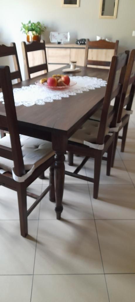 table en teck, chaises artisanale 10k400 pièce, Huis en Inrichting, Complete eetkamers, Gebruikt, Ophalen
