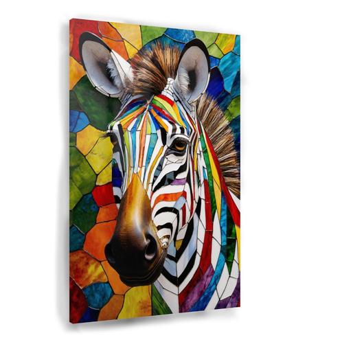 Portrait de tête de zèbre en vitrail coloré, peinture sur v, Antiquités & Art, Art | Peinture | Moderne, Envoi