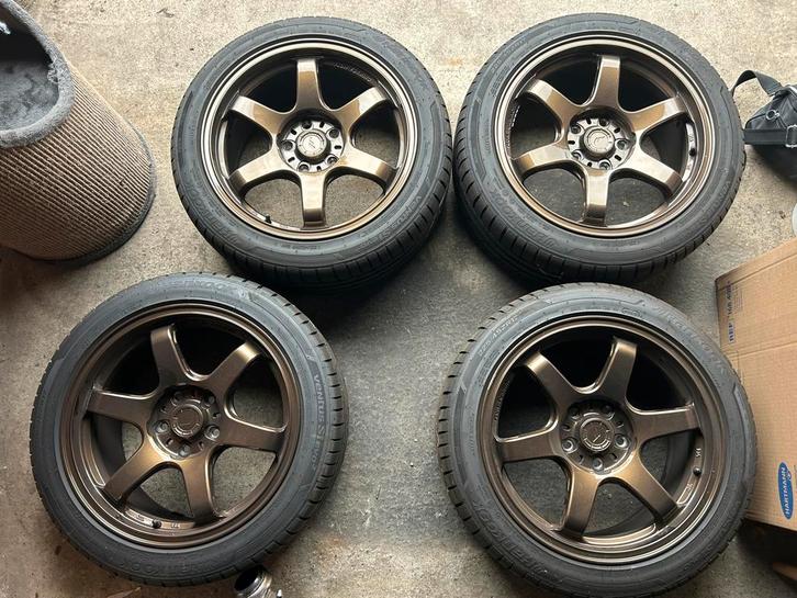 JR SL03 17 inch 5x114.3 Gloss Bronze velgen + Hankook banden, Auto-onderdelen, Banden en Velgen, Band(en), Zomerbanden, 17 inch