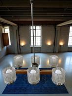Vintage plafondlamp / luster : glas & chroom & hout, Ophalen of Verzenden