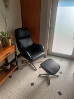 Mooie industriële zwarte fauteuil + kruk, Huis en Inrichting, Fauteuils, Ophalen, Zo goed als nieuw