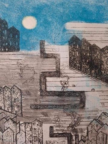 Ets in kleur van Lise Brachet "rythme en ville"  beschikbaar voor biedingen