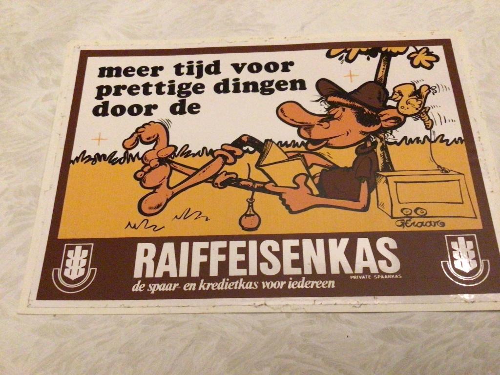 Gaston guust flater Géraar raiffeisenkas abb sticker, Verzamelen, Stripfiguren, Ophalen of Verzenden