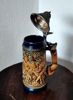 oude bierpot / bierpul met tinnendeksel / hoogte 19cm, Ophalen