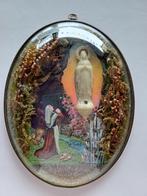 Grand médaillon de Lourdes en verre bombardé 19 x 15 cm, Enlèvement ou Envoi, Utilisé, Autres types, Christianisme | Catholique
