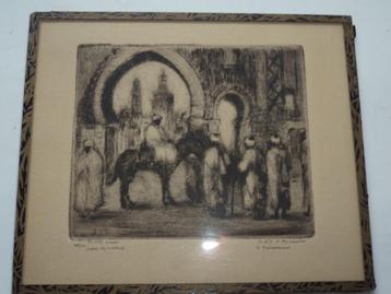 Gravure JOHN MICHAUX pointe sèche Kairouan Orientalisme, Enlèvement ou Envoi