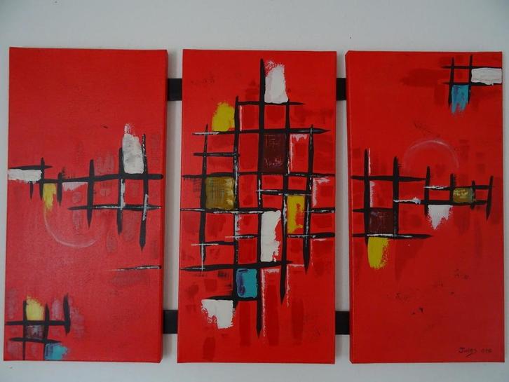 Abstract schilderij drieluik graffiti art stijl Jules 010, Antiek en Kunst, Kunst | Schilderijen | Abstract, Ophalen of Verzenden