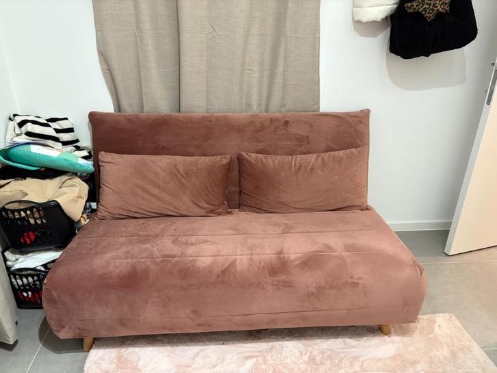 Zetel bed, Huis en Inrichting, Zetels | Zetels, Zo goed als nieuw, Rechte bank, Tweepersoons, Minder dan 150 cm, Stof, Ophalen