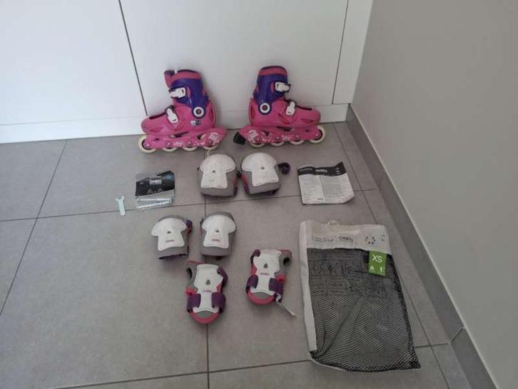 Kinderskates Play3 roze/paars en bescherming, Sport en Fitness, Skeelers, Bescherming, Ophalen