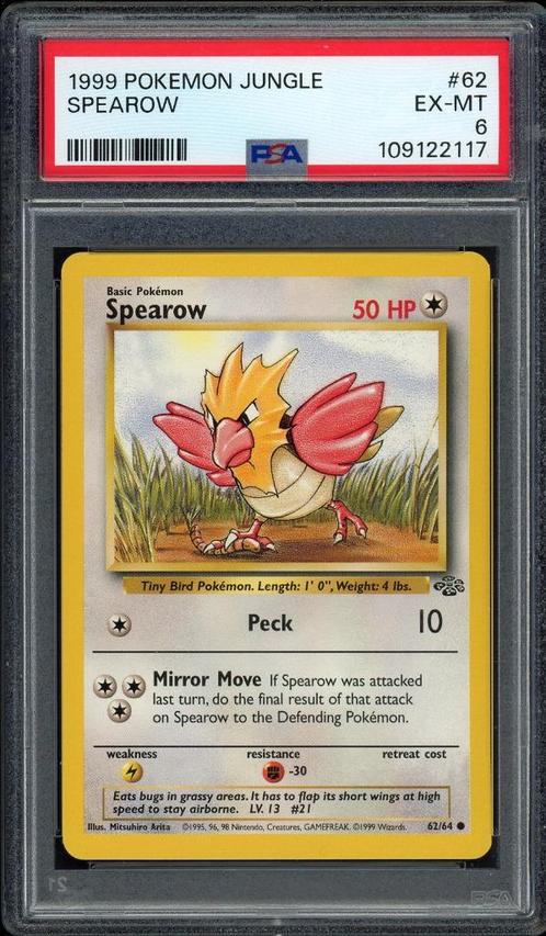 Spearow PSA 6 - 62/64 - Jungle 1999, Hobby en Vrije tijd, Verzamelkaartspellen | Pokémon, Zo goed als nieuw, Losse kaart, Ophalen of Verzenden