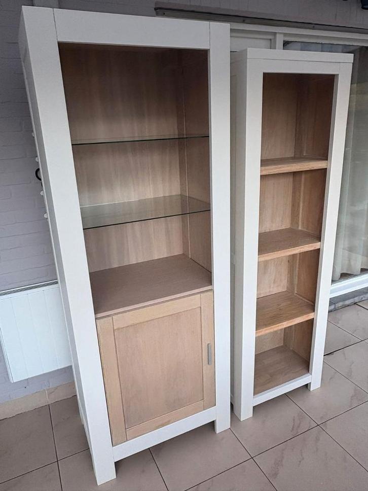 Set van 2 massief houten vitrinekasten, Huis en Inrichting, Kasten | Vitrinekasten, Zo goed als nieuw, Ophalen