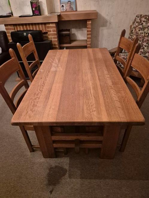 Eikenhouten tafel en vier stoelen. Nieuwstaat!, Huis en Inrichting, Complete eetkamers, Zo goed als nieuw, Ophalen