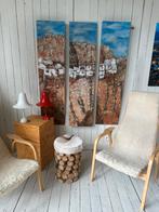 Origineel drieluik — Mediterraan dorp op kliffen, Ophalen of Verzenden, Nieuw