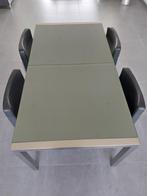 Eettafel + 4 stoelen zwart leer, Ophalen, Gebruikt, 50 tot 100 cm, Contemporain