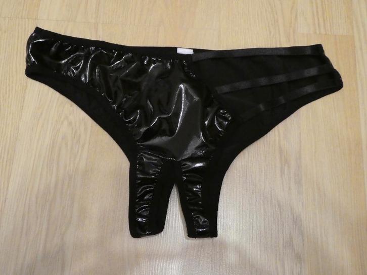 Slip Open Kruis Lak PVC Zwart, Kleding | Dames, Ondergoed en Lingerie, Slip, Zwart, Ophalen of Verzenden