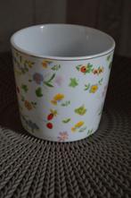 Bloempot wit met bloempjes doorsnee 10 cm H 10 cm, Tuin en Terras, Bloempotten, Steen, Gebruikt, Rond, Binnen