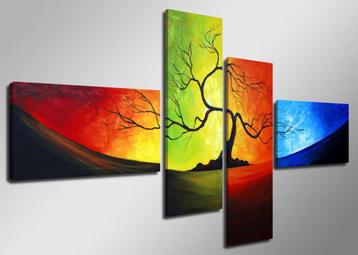 Nieuw * 4 Luik canvas schilderij * Colourful Tree 160x70cm beschikbaar voor biedingen