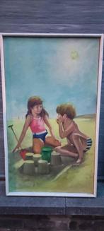 Huile sur toile enfant a la plage Signe desmemaeker, Antiquités & Art, Enlèvement ou Envoi