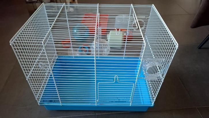 Blauwe hamsterkooi met accessoires, Dieren en Toebehoren, Knaagdieren en Konijnen | Hokken en Kooien, Gebruikt, Kooi, Minder dan 60 cm