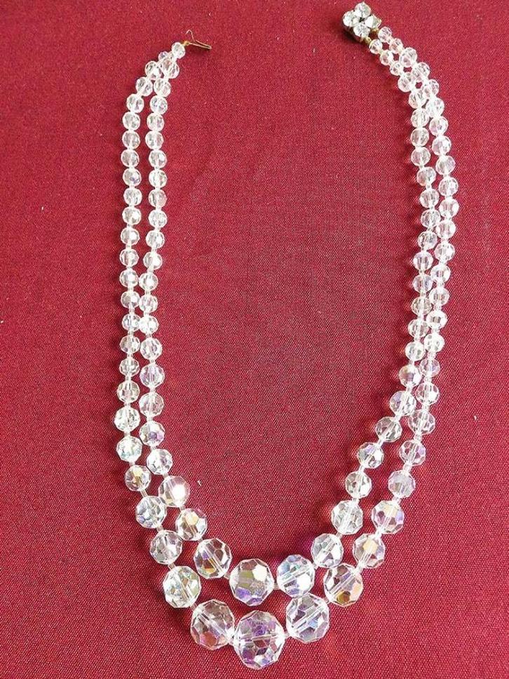 Vintage Dubbelrij Aurora Borealis Kralencollier, Handtassen en Accessoires, Kettingen, Zo goed als nieuw, Ophalen