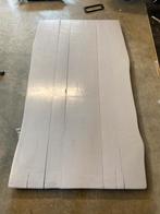 Tafel in massiek eik + stalen poten zwart gelakt, Huis en Inrichting, Tafels | Eettafels, Ophalen, Gebruikt, Eikenhout, 50 tot 100 cm