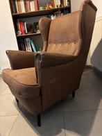 Fauteuil et repose pied Ikea strandmon, Ophalen, Zo goed als nieuw, Leer, Vintage