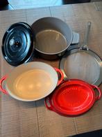 Le Creuset Doufeu pan en Spatdeksel en een Alva pan., Huis en Inrichting, Ophalen, Zo goed als nieuw, Gietijzer