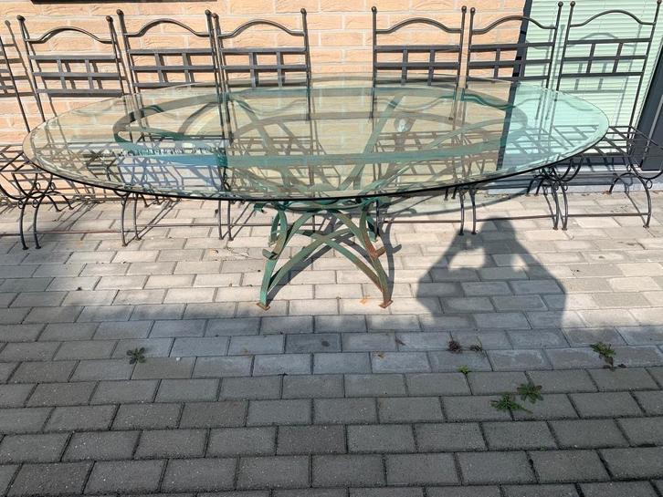 Table en verre, longueur 220cm, largeur 135cm, hauteur 75cm, Huis en Inrichting, Complete eetkamers, Gebruikt, 6 tot 8 stoelen